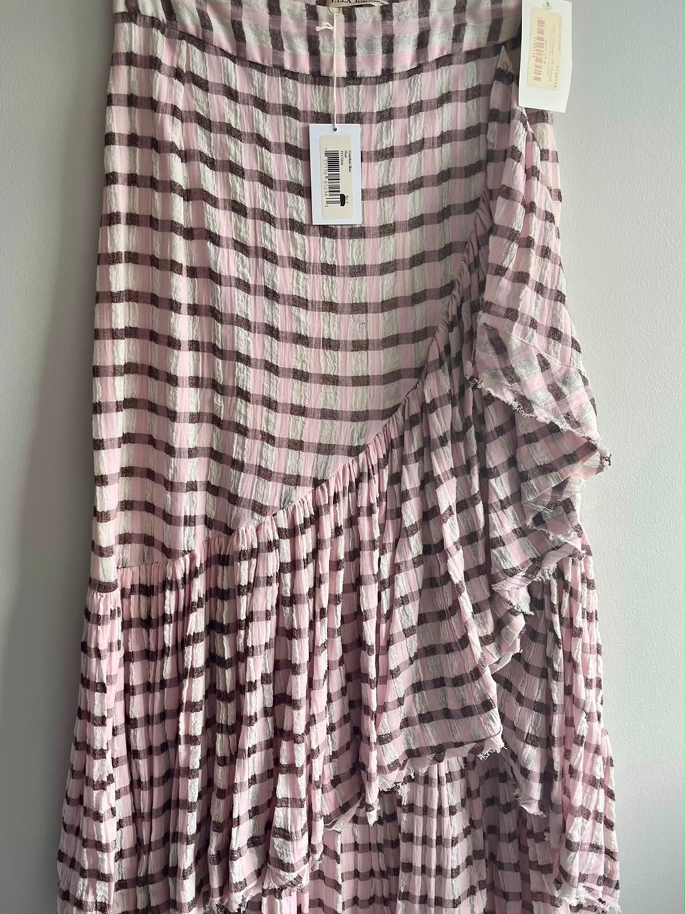 Ulla Johnson Pink and Black Asymmetrical Ruffle Skirt